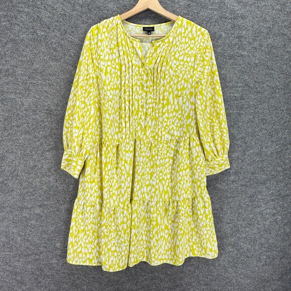 Who What Wear Mini Dress Women M Medium Yellow Floral Short Button Long Sleeve - Picture 1 of 7